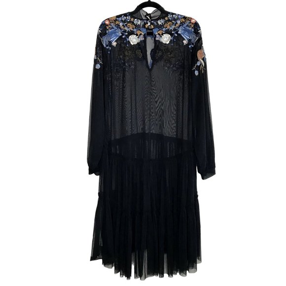 NEW Free People Sheer Delight Embroidered Black Maxi Top Size Medium - Picture 6 of 13